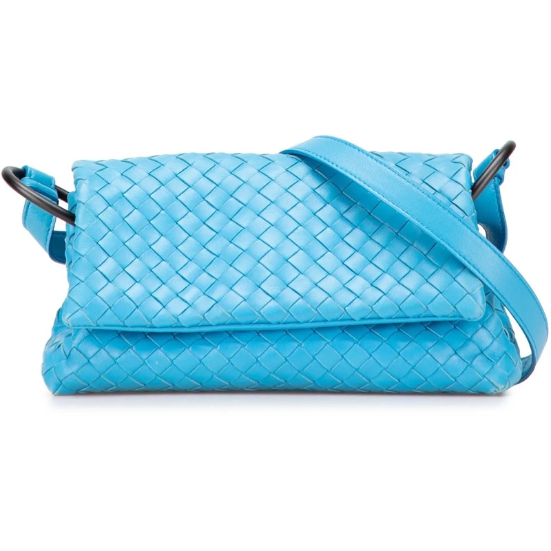 Bottega Veneta Schultertasche Nappa Intrecciato Flap Crossbody blau