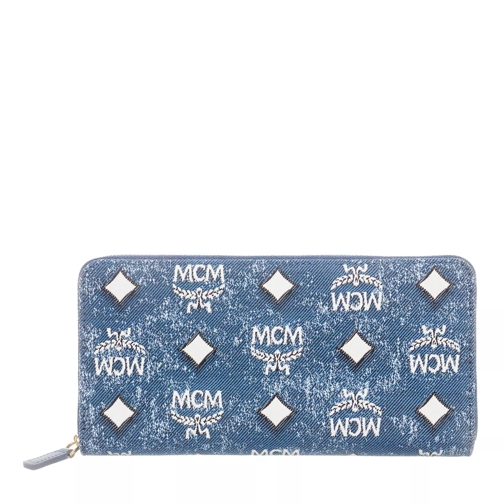 MCM Aren Zipped Wallet Large Denim Portafoglio con cerniera
