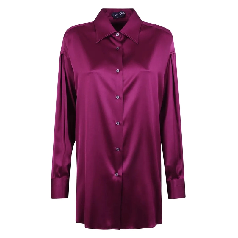 Tom Ford Hemd Stretch Silk Satin Long-Sleeve Shirt Pink