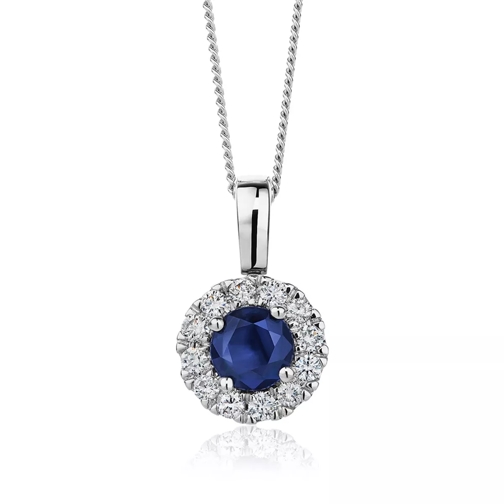 DIAMADA 0.24ct Diamond 0.76ct Sapphire Pendant  18KT White Gold Mellanlångt halsband