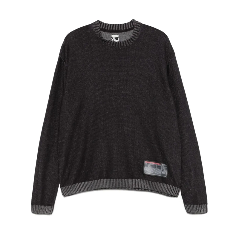 GR10K  Textured Dark Grey Crewneck Sweatshirt With Ribbed Grey