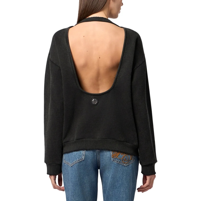 Philipp Plein Top Open Back Sweatshirt Hexagon Stones schwarz(Image 2)
