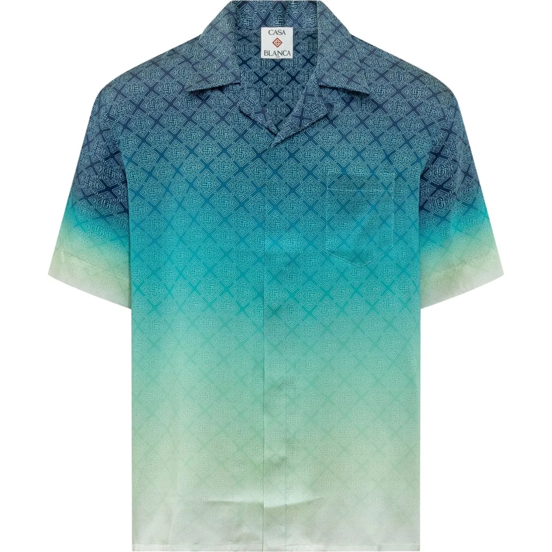 Casablanca Legeres Oberteil Camicia Sfumata con Motivo Geometrico blau