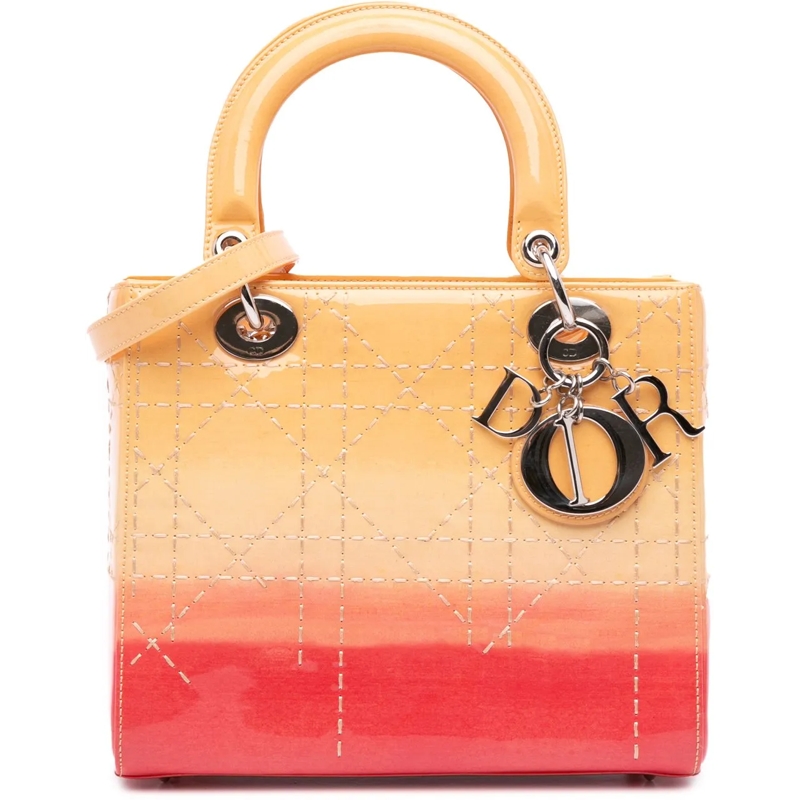 Christian Dior Schultertasche Medium Ombre Patent Cannage Lady Dior orange