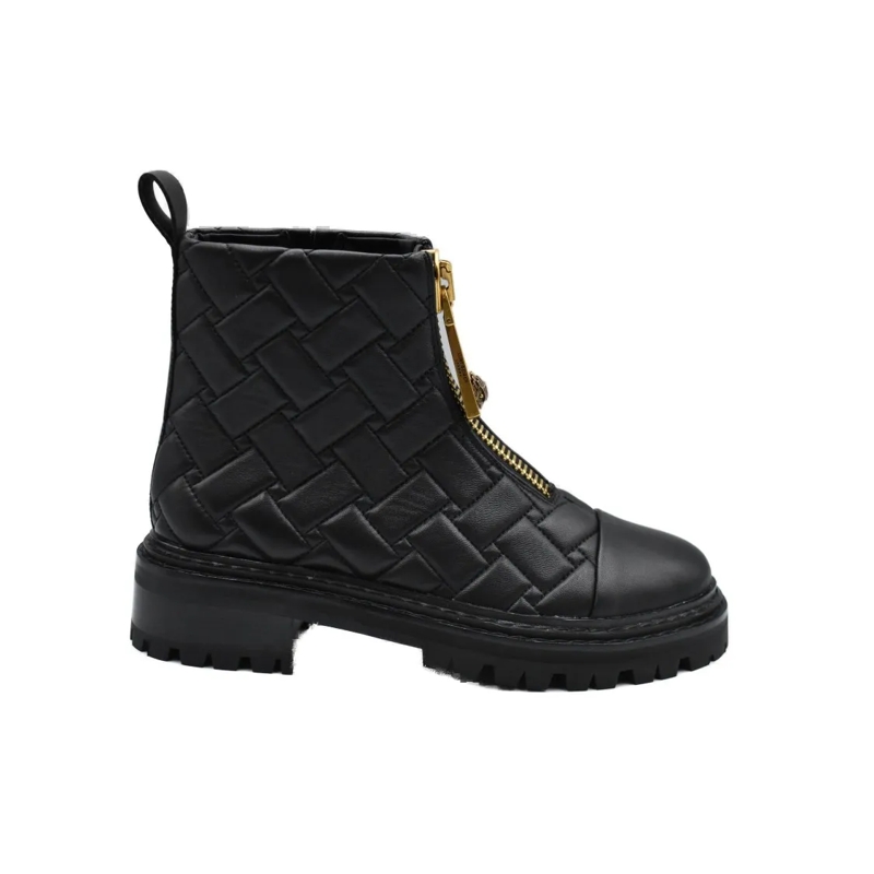 KURT GEIGER LONDON Bottes Woven Black Flat Shoes With Gold Zipper Detail Black