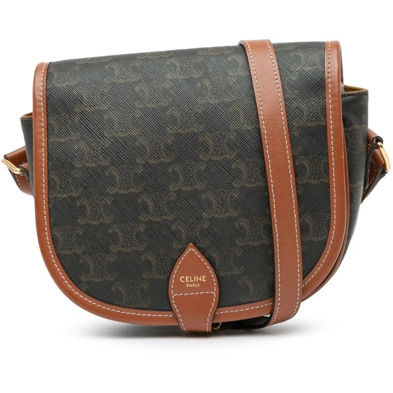 Celine Schultertasche Medium Triomphe Coated Canvas Folco Crossbody braun