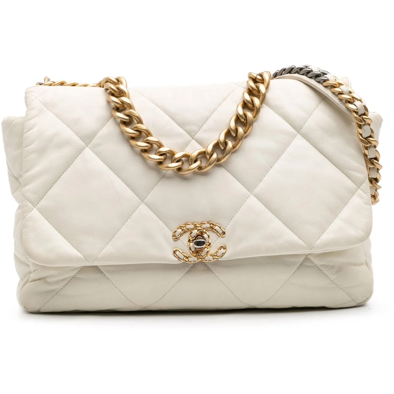 Chanel Sac à bandoulière Maxi Lambskin 19 Flap weiß