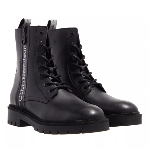 Calvin Klein Combat Mid Laceup Boot Zip Wn Black Reflective Silver Lace up Boots