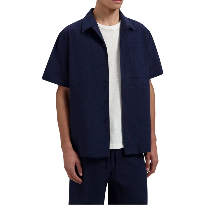 ØLÅF Legeres Oberteil Olaf Seersucker Camp Shirts Korte Mouw Overhemden  blau(Image 3)