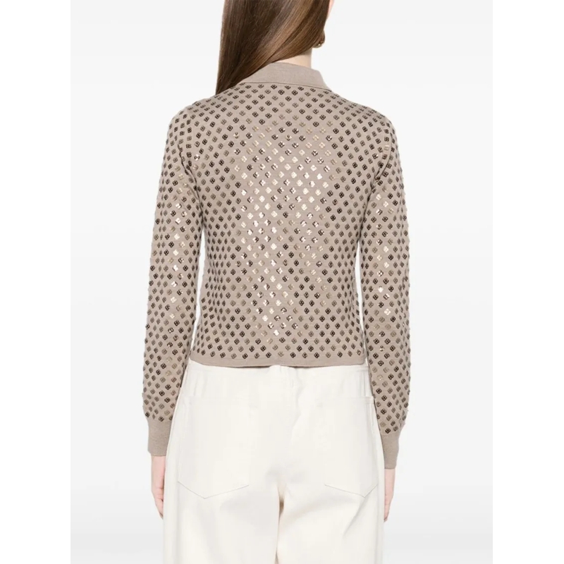 Max Mara Strickjacke Classic Collared Sweater With Subtle Sequin Detail Neutrals(Image 5)