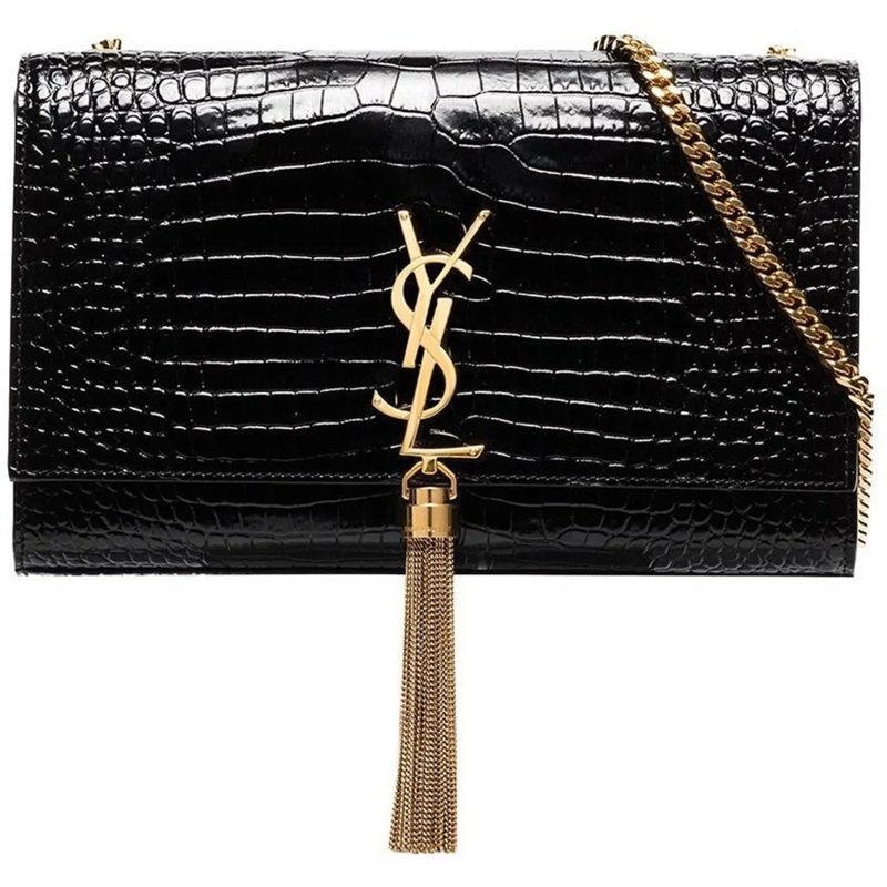 Saint Laurent Tote Saint Laurent Kate Medium Tassel Crocodile Embosse schwarz