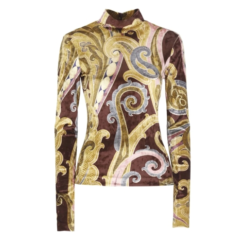 Etro Pullover Chenille Sweater With Print Brown