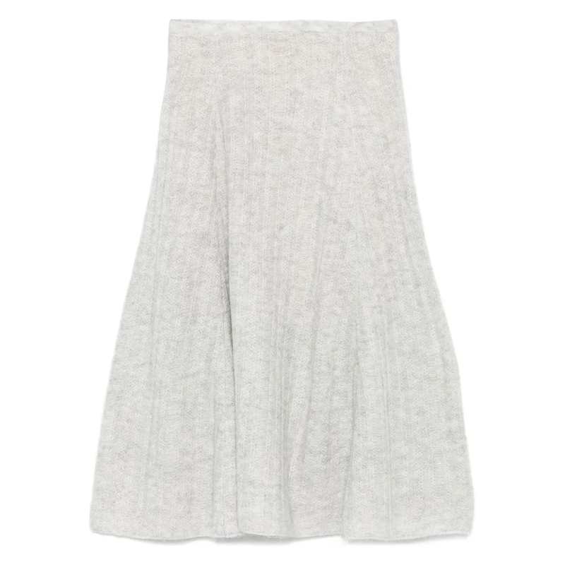 Twin-Set Jupe midi Knee-Length Ribbed A-Line Skirt Neutrals
