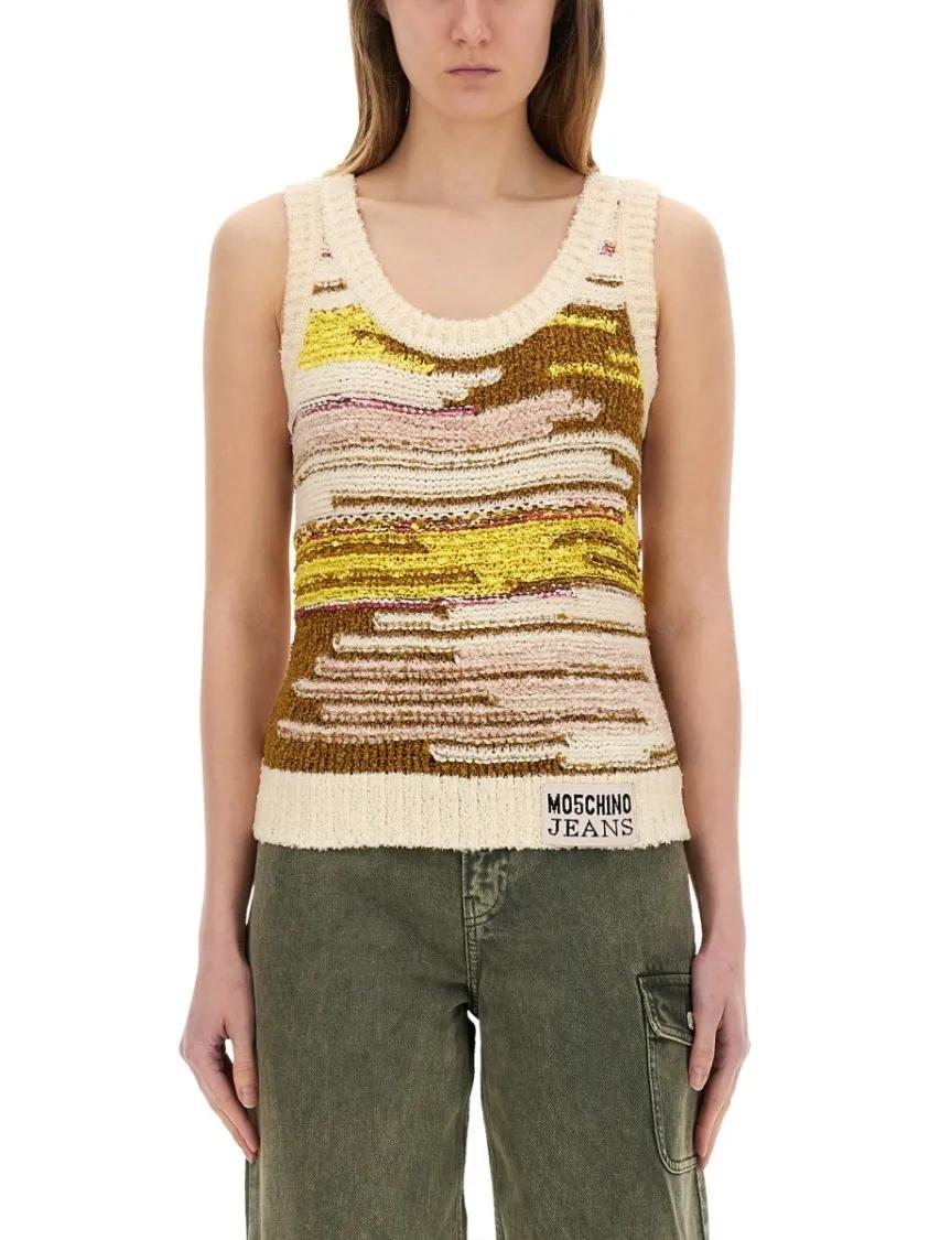 Thumbnail - Moschino - Textured Multicolor Knit Top With Artistic Stripes - Größe XS - bunt