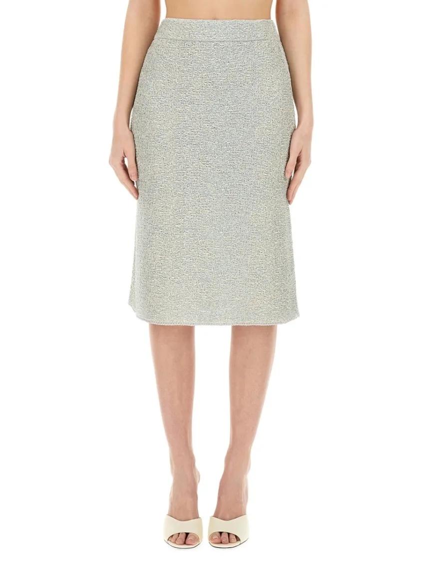 Thumbnail - Fabiana Filippi - Textured Tweed Midi Skirt - Größe 42 - grün