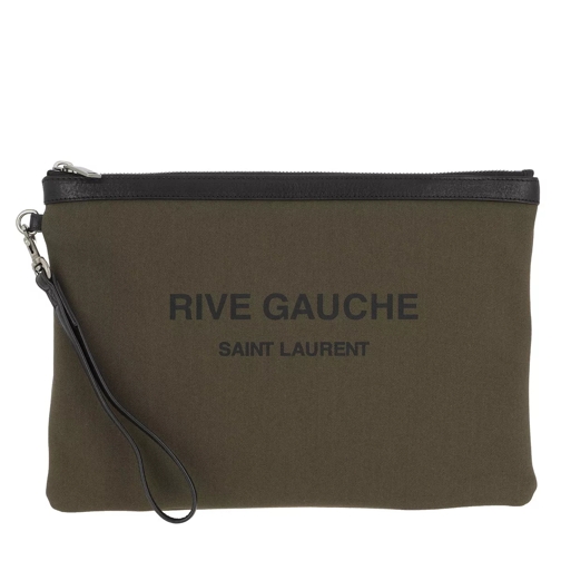 Saint Laurent Rive Gauche Zip Pochette Kaki Face/Nero Wristlet