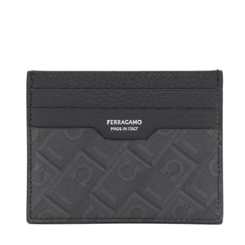 Salvatore Ferragamo Geldbörse Embossed Leather Card Holder Grey