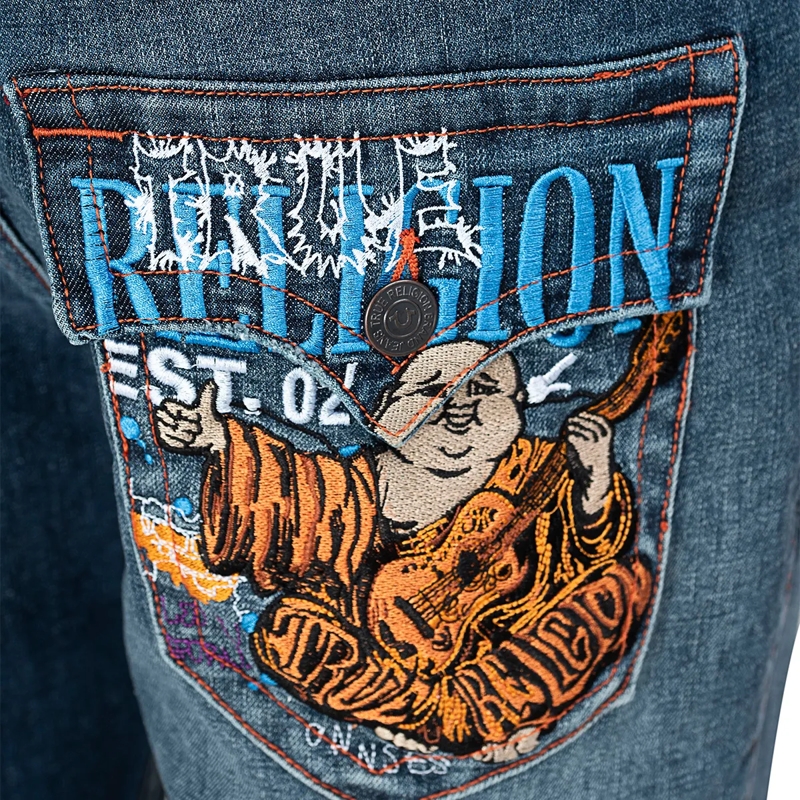 True Religion Shorts - Jeansshorts- Lässiger Schnitt- Buddha-Motiv au blau(Image 5)