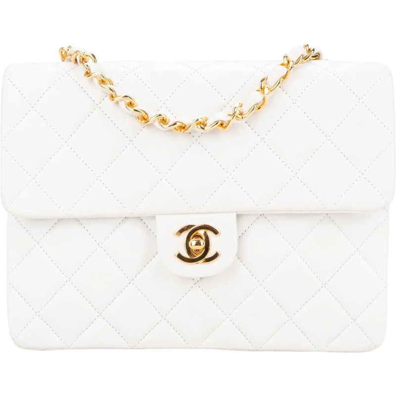 Chanel Sac à bandoulière Chanel Quilted Lambskin 24K Gold Single Flap Cross weiß