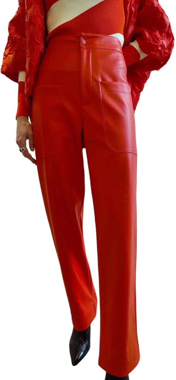 Thumbnail - Essentiel Antwerp - Pantalon large faux cuir orange Grate Poppy Field - Größe 40 - orange