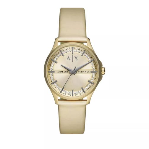 Armani Exchange Three-Hand Leather Watch Gold Quartz Watch