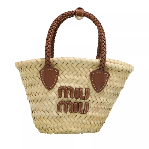 Miu Miu Logo Lettering Straw Tote Bag Brown Korbtasche