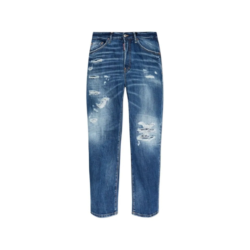 Dsquared2 Jeans Distressed Blue Denim Jeans With Five-Pocket Desig Blue