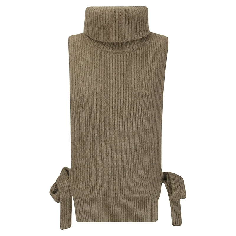 Uma Wang Trui met col Open-Front Sweater With High Collar And Side Laces Green