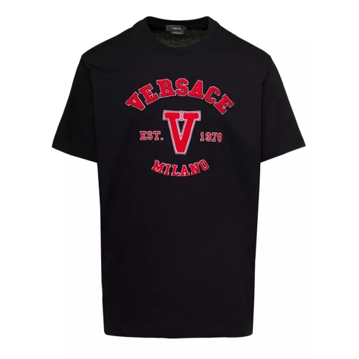 Versace Black Crewneck T-Shirt With Teddy Logo Patch In Co Black 