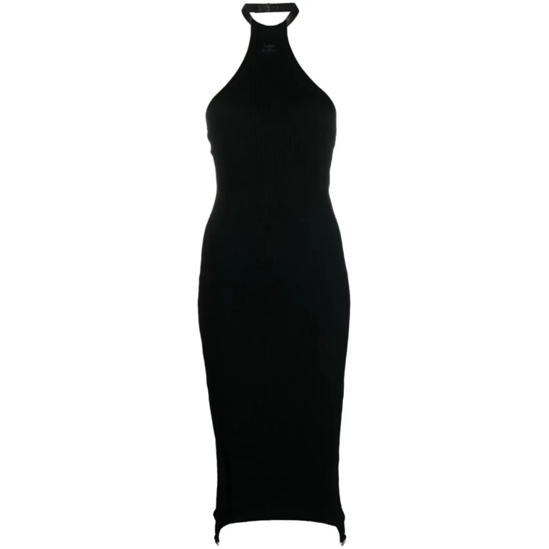 Courrèges Midi-jurk Rib Knit Suspenders Dress Black