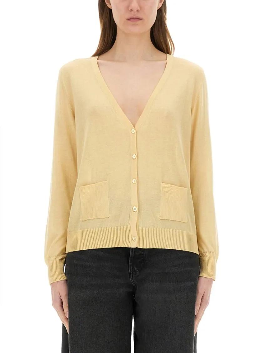 Thumbnail - Paul Smith - Deep V-Neck Knitted Cardigan - Größe S - gelb