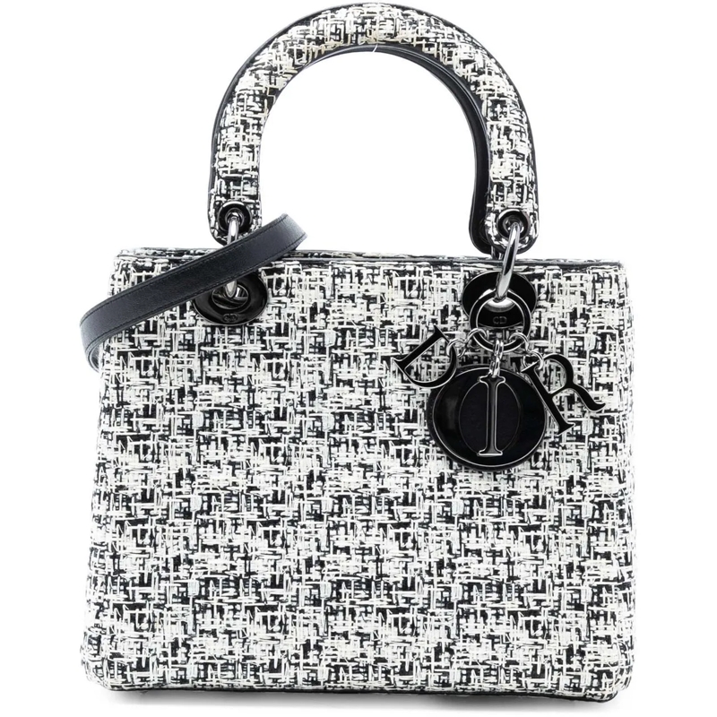 Christian Dior Schultertasche Medium Tweed Lady Dior weiß