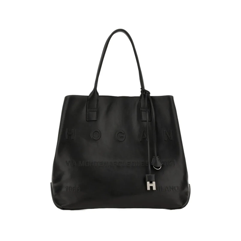 Hogan Schultertasche Refined Leather Tote Bag With Embossed Branding Black