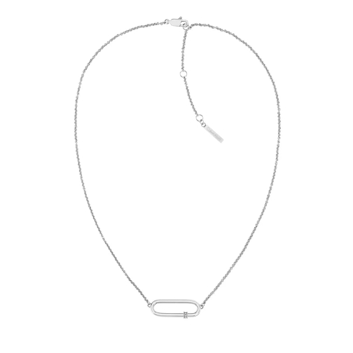 Calvin Klein Elongated Oval Necklace Silver Short Necklace