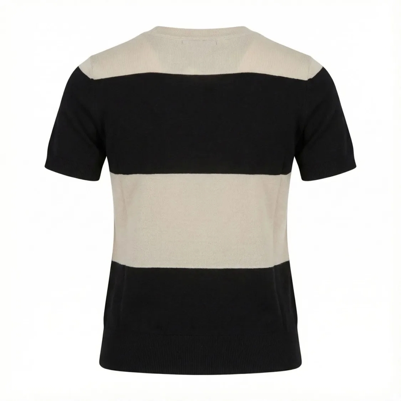 Max Mara T-Shirt Beige Crewneck Knit Top Black(Image 4)