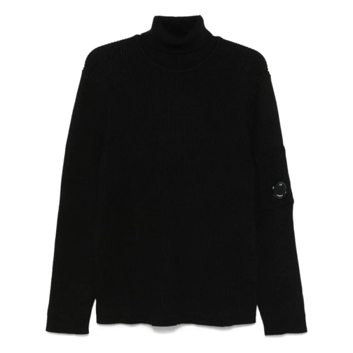 CP Company Pullover Black Cotton Ribbed Knit Sweater Black