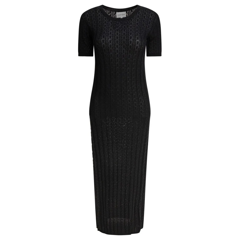 Loulou Studio Midi-jurk Fitted Midi Dress With Lace-Like Pattern Black