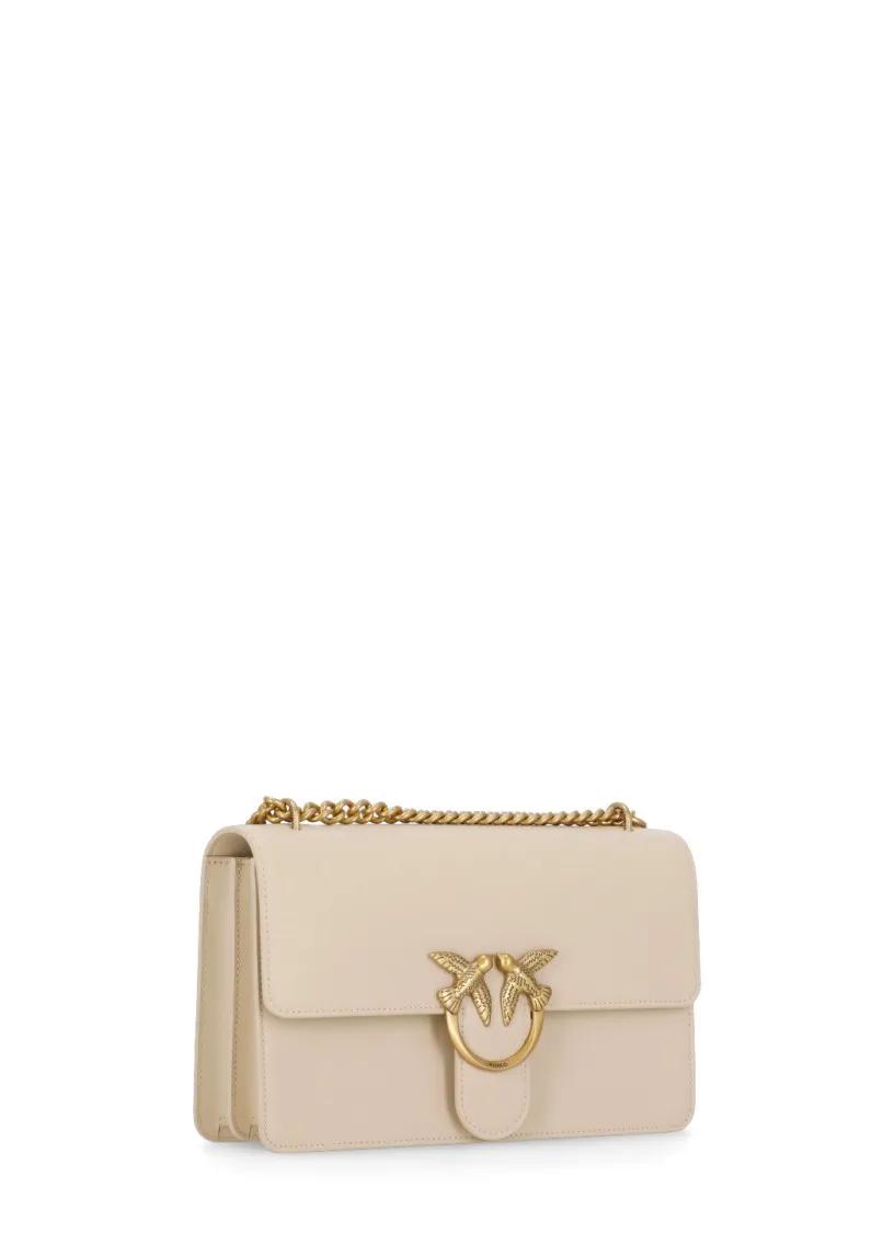 Pinko Natuurlijke Leren Crossbody Tas Love Birds Beige Dames