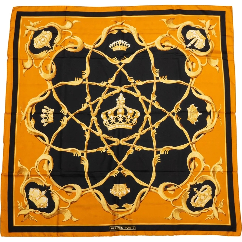 Hermès Wollschal Hermes Classic "Krona" Silk Carre 90 Scarf Tuch gelb