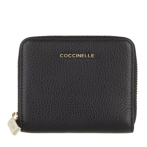 Coccinelle Metallic Soft Wallet Grainy Leather Noir Portemonnaie mit Zip-Around-Reißverschluss