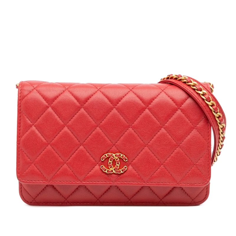 Chanel Sac à bandoulière Quilted Lambskin 19 Wallet on Chain rot