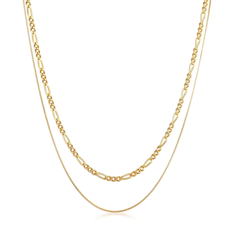 Kuzzoi Mittellange Halskette Halskette Herren Ketten Set Figaro Venezia 925 Sil gold