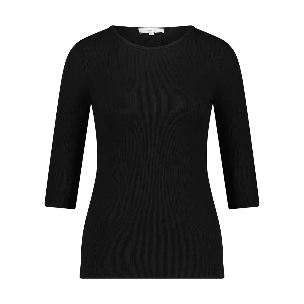 Vince - Geripptes 3/4 Arm Shirt - Größe XL - black