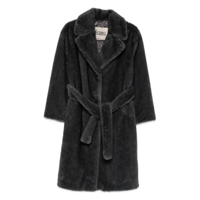 Herno  Mid-Length Belted Coat Black
