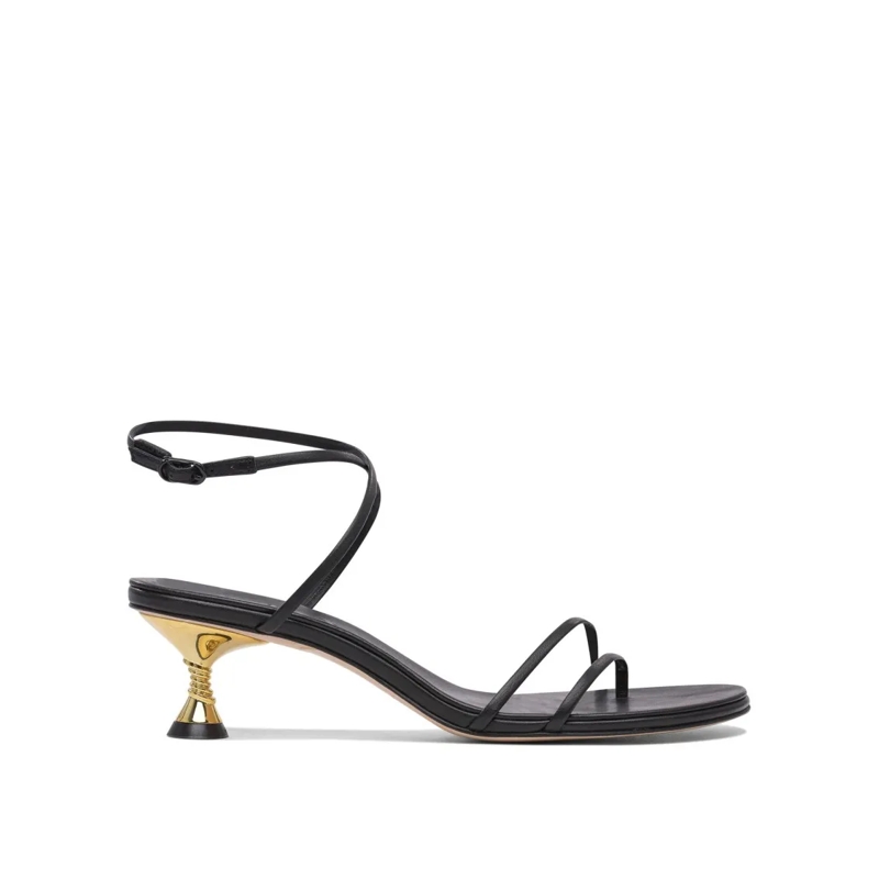 STUDIO AMELIA Sandalen Black Leather Sandals With Gold Accent Heel Black