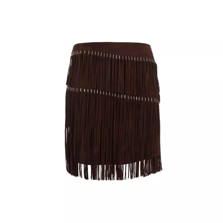 Polo Ralph Lauren - Mocha Fringed Suede Skirt - Größe 6 - brown