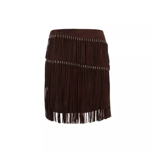 Polo Ralph Lauren  Mocha Fringed Suede Skirt Brown