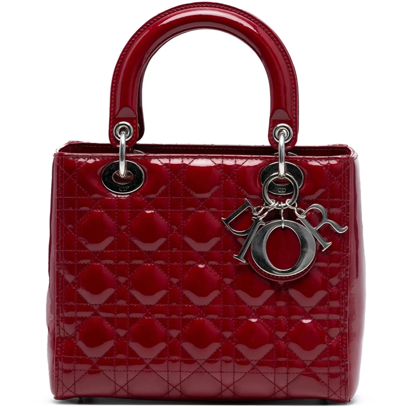 Christian Dior Schultertasche Medium Patent Cannage Lady Dior rot