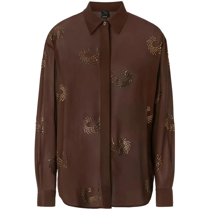 Pinko Overhemd Semi-Transparent Long Sleeve Shirt With Decorative Brown