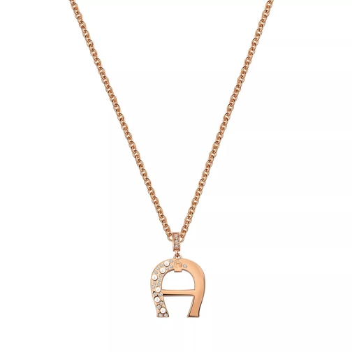 AIGNER Necklace A Logo Pendant W/Pearls & Crystals rosegold Collier moyen